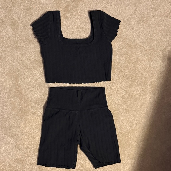 Black Ribbed Two-Piece Set - Picture 1 of 5